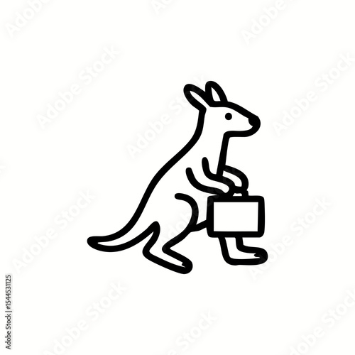 Black line drawing of a kangaroo carrying a briefcase