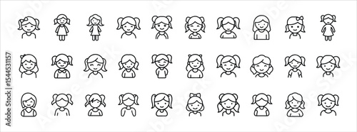 Girl & Child Avatar Icons – Pigtail, Female Kids, Profile & Character Faces