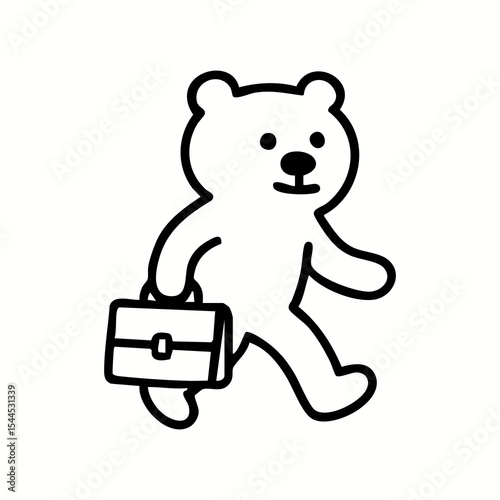 Simple black line art of a bear carrying a briefcase