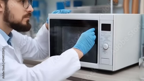 Scientist testing microwave in a lab