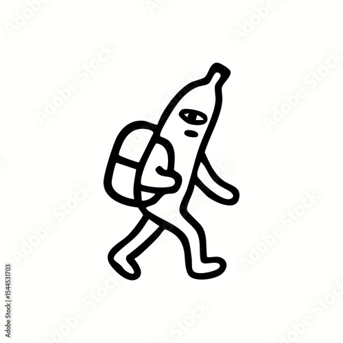 A banana character with a backpack, walking