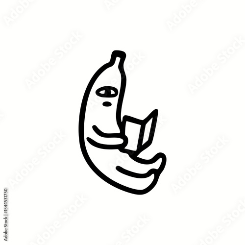 A banana with eyes holding a book