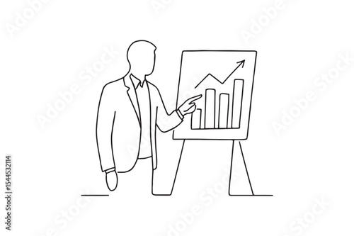 Person pointing to chart continuous one line drawing minimalism design