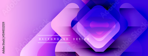 Abstract purple background features layered squares, gradients, dynamic composition. Modern design element for digital projects.