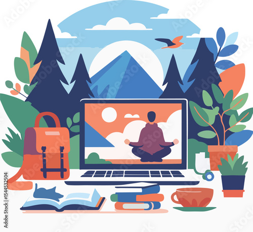 Digital Detox Concept – Flat Vector of Tech-Free Lifestyle