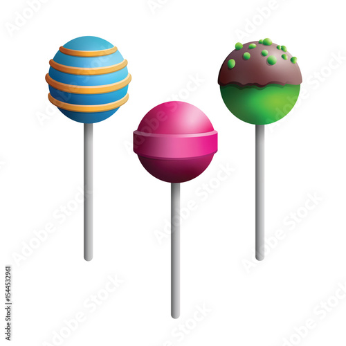 Vibrant 3D Lollipop Vector Set: Realistic, Glossy, and Playful Candy Illustrations Perfect for Sweet Designs and Promotions