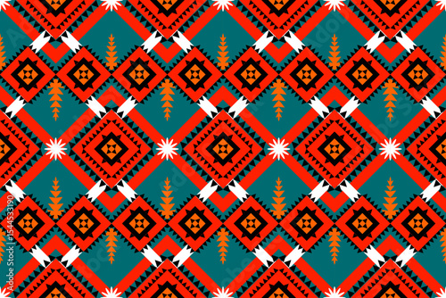 A vibrant seamless pattern of neon green, pink, and yellow geometric blocks. Modern tribal style for energetic fashion items, kidswear, or festival-themed design.