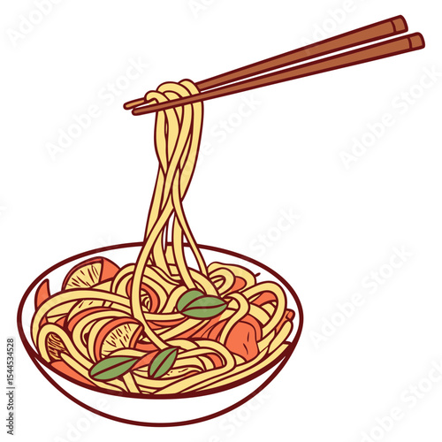 Stylized Noodle Dish Vector Drawing