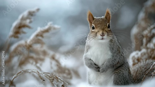 Winter Squirrel Sniffing Fresh Snowy Air in Woodland Setting