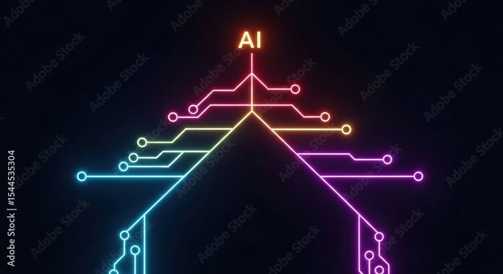 Fototapeta premium AI Decision Tree Circuit with Glowing Signals