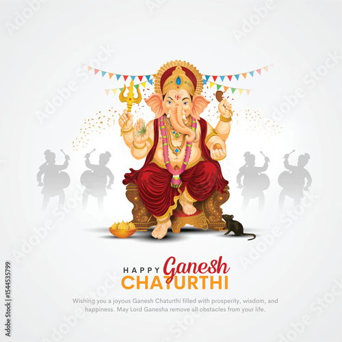 Vector illustration of lord ganpati for happy Ganesh Chaturthi festival of India. Creative celebration background design.