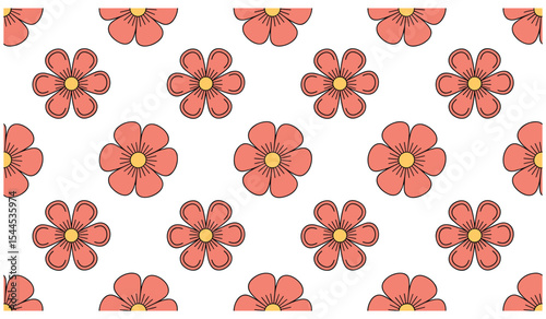 Seamless pattern of coral flowers on white background