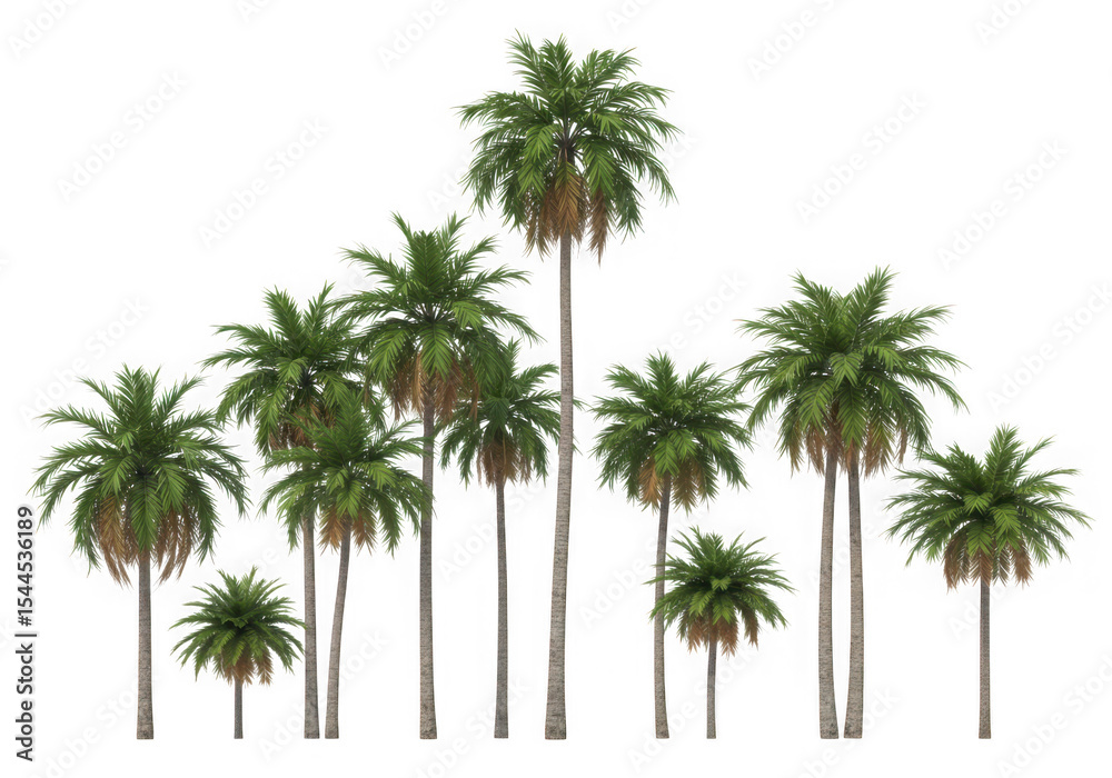 Tropical palm trees group isolated on transparent background Tropical palm trees group isolated on transparent background