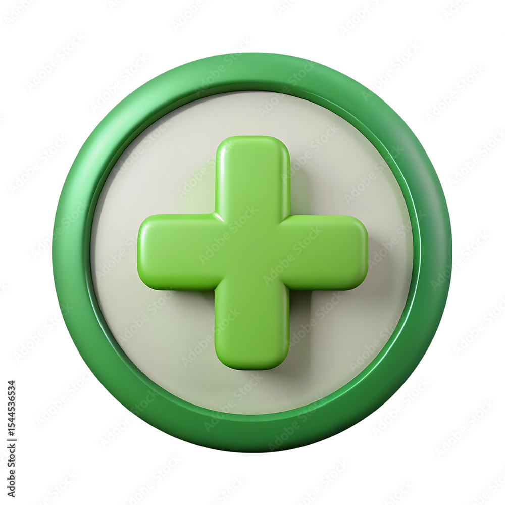 Fototapeta premium Green plus icon in circle button isolated on transparent background