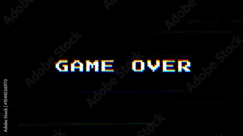 Game over glitch text animation. 4K video