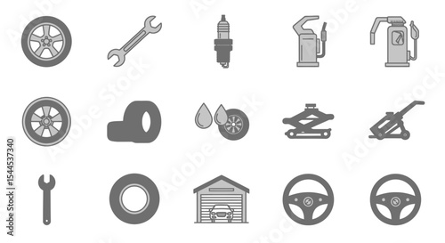 Set of thin line automotive icons in black outline style