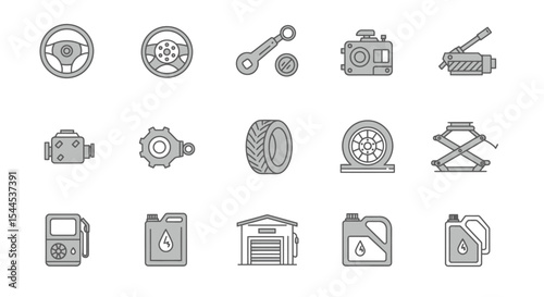 Clean black outline vector icons for auto repair and service