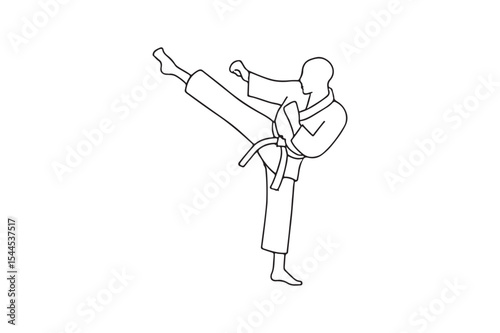 Karate Kick continuous one line drawing minimalism design