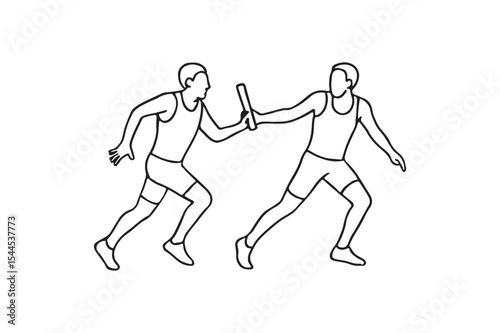 Relay Race Handoff continuous one line drawing minimalism design