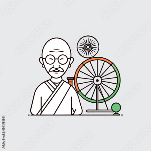 Illustrative Portrait of Mahatma Gandhi with Charkha
