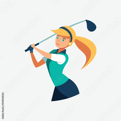 Woman Golfer Swinging Golf Club Dynamic Action Illustration