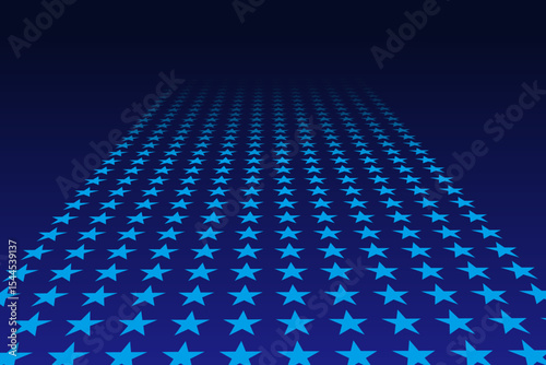 Stars background vector in perspective style. blue stars pattern on dark blue background.