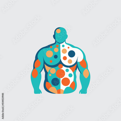 Abstract Muscular Human Body with Colorful Spots Health, Wellness, and Fitness Concept