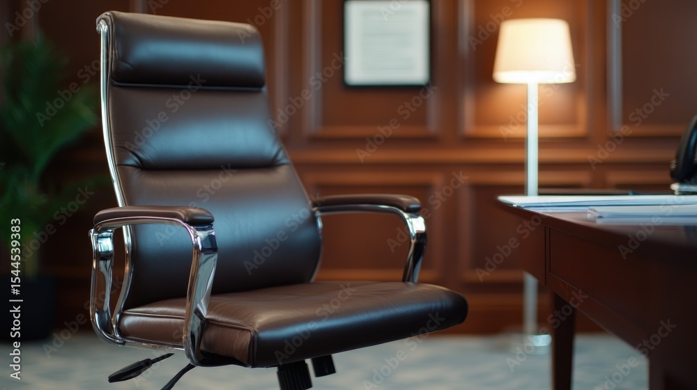 Fototapeta premium Dark brown leather office chair in elegant room