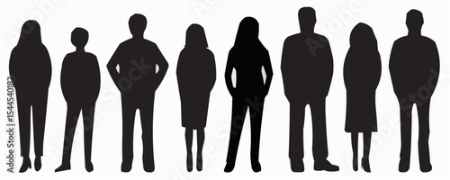 Vector characters - silhouettes. Unrecognizable portraits of women and men. Group of people.


