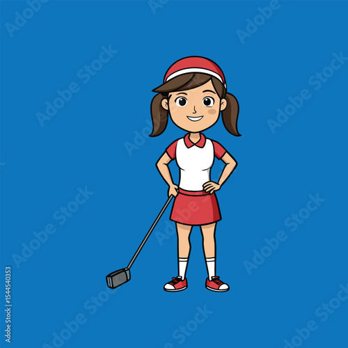 Adorable Cartoon Girl Golfer A Fun Illustration of a Young Female Athlete