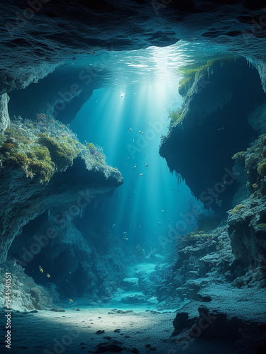 underwater scene with coral reef and fishes