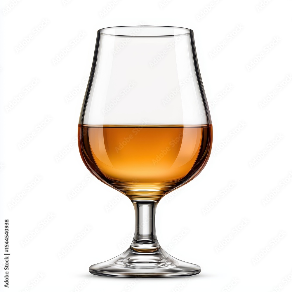 Amber Liquid in a Clear Stemmed Glass Against White Background Amber Liquid in a Clear Stemmed Glass Against White Background