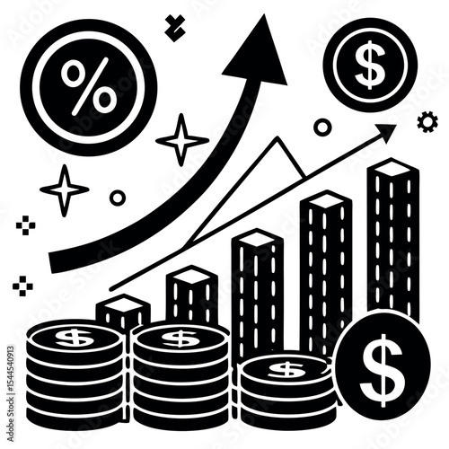 Financial growth chart icon isolated on white background