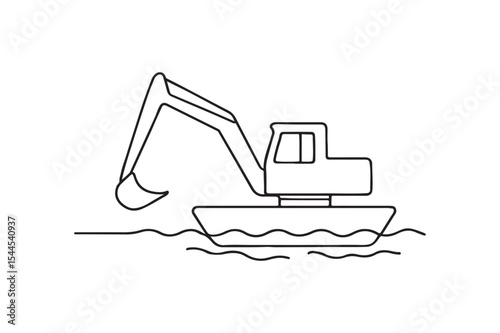 Amphibious Dredger continuous one line drawing minimalism design