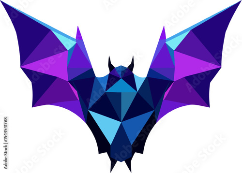 A winged nocturnal profile formed by muted triangular facets suggests mysterious flight in vector design.