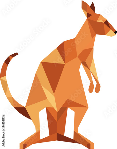 A bounding marsupial profile formed by sunset‑hued triangular facets conveys dynamic leap in vector form.