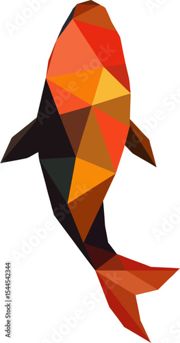 A gracefully curved fish silhouette composed of bright, angular facets evokes tranquil movement in flat‑vector form.
