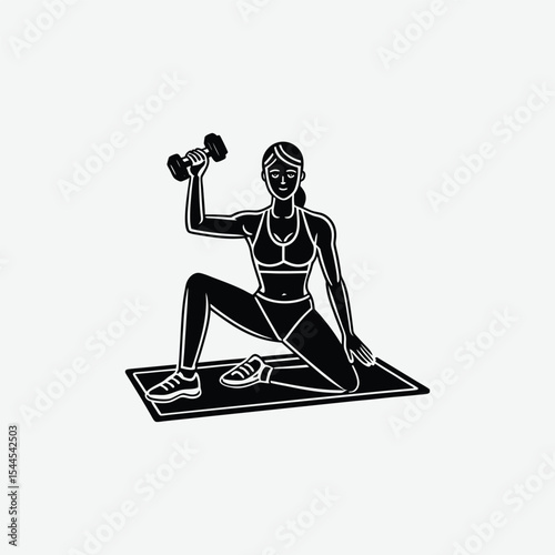 Fitness Motivation Woman Exercising with Dumbbells, Strength Training Workout