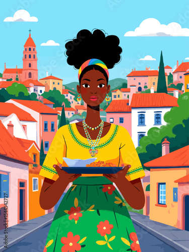 young black woman dressed in traditional Bahian clothing