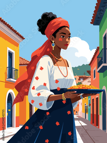young black woman dressed in traditional Bahian clothing