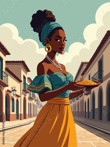 young black woman dressed in traditional Bahian clothing