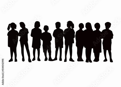 Children together, waiting in line silhouette vector


