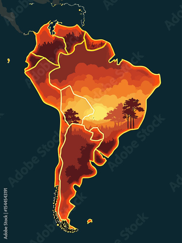 Amazonia rainforest in Brazil is burning the lung of the world deforestation , environment and ecology map shape