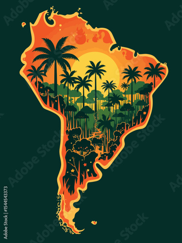 Amazonia rainforest in Brazil is burning the lung of the world deforestation , environment and ecology map shape