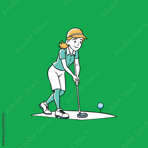Woman Golfer Putting on the Green A Fun Illustration