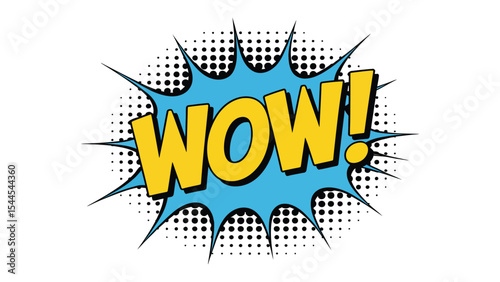 comic style “wow!” text with halftone background, blue burst, and retro pop art design for expression or surprise themes