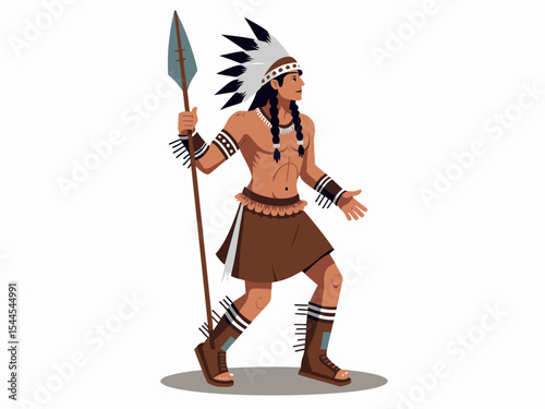  Native American Indian tribal warrior isolated on white background