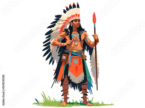  Native American Indian tribal warrior isolated on white background
