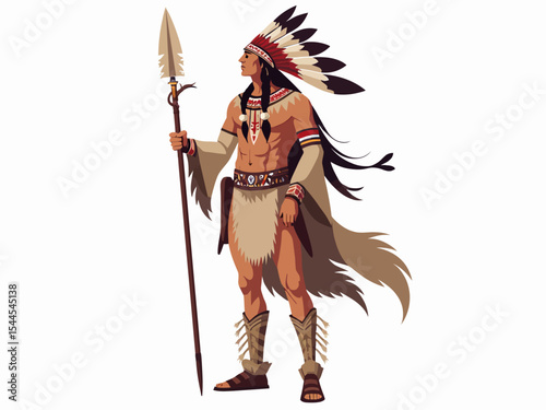  Native American Indian tribal warrior isolated on white background
