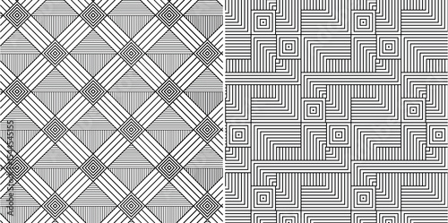 Seamless Black and White Geometric Line Pattern – Optical Abstract Background Set. Editable